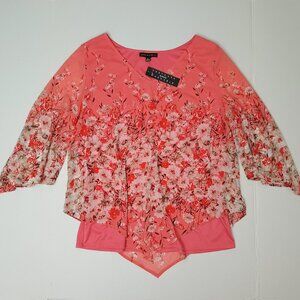 Sara Michele Top Blouse Size L Floral Multicolor Lined Chiffon New wTags